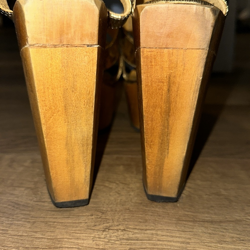 Lanvin Platform Heels Multi Strap Gold Craque Lea… - image 7